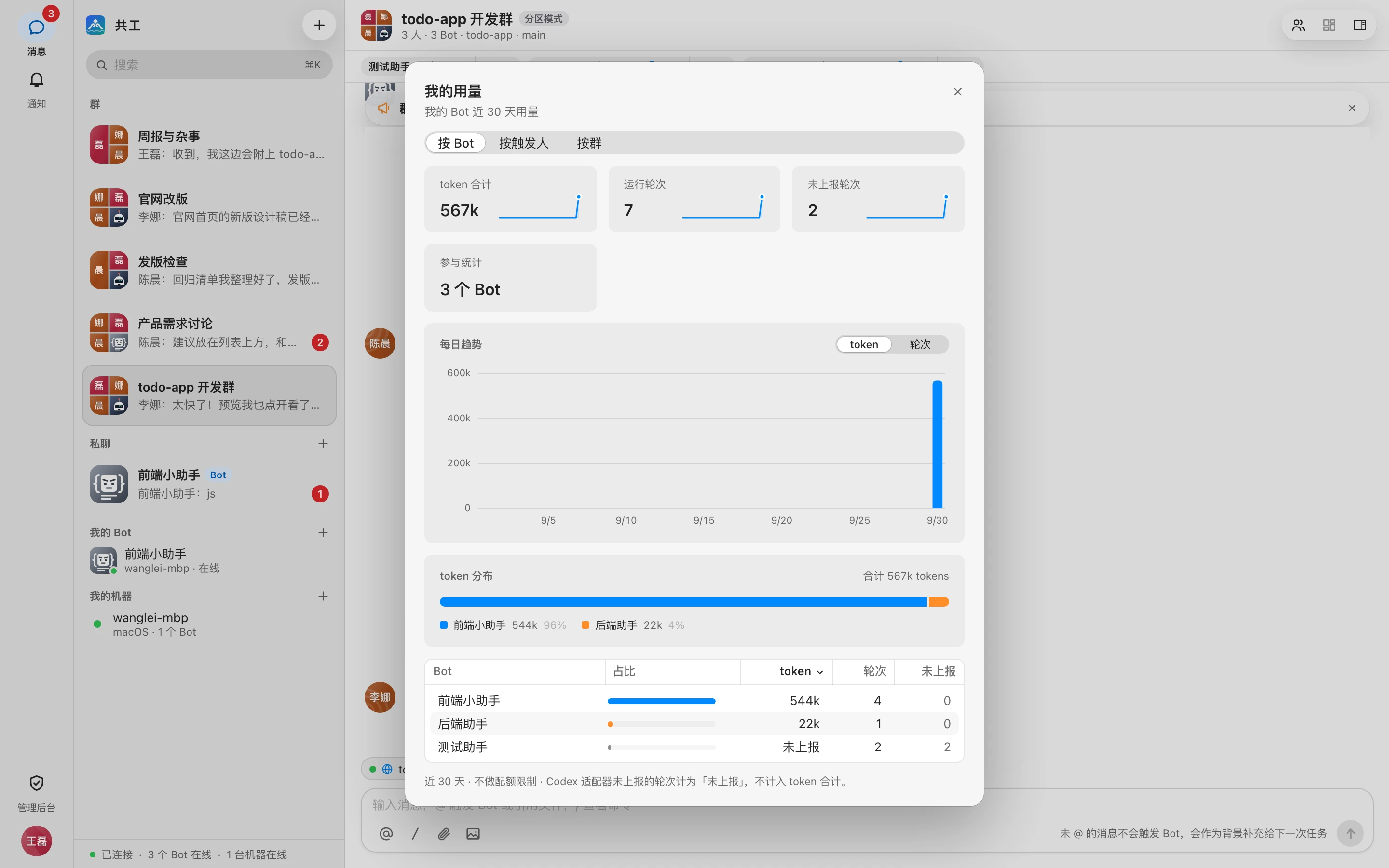 我的 Bot 与用量